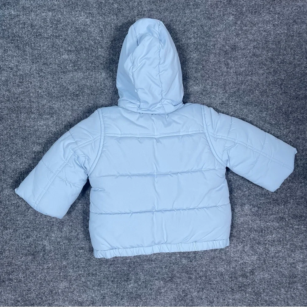 Janie & Jack Layette Baby 0-6mos Baby Blue Fleece Hooded Button Down Puffer Coat